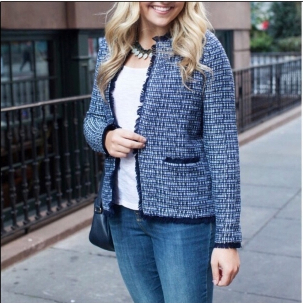 J. Crew Tweed sweater-jacket with Fringe Size XS
